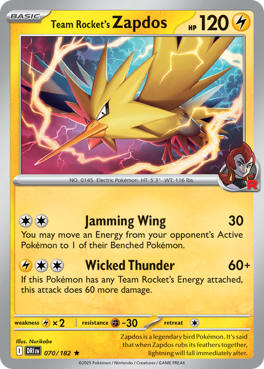 Team Rocket’s Zapdos 070/182 - Reverse Holo