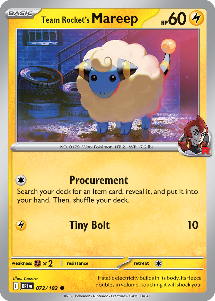 Team Rocket’s Mareep 072/182 - Reverse Holo