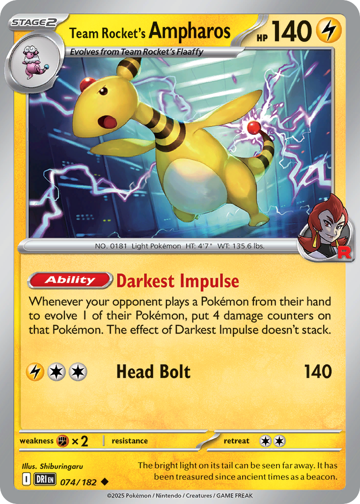 Team Rocket’s Ampharos 074/182 - Reverse Holo
