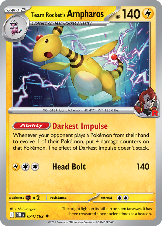 Team Rocket’s Ampharos 074/182 - Reverse Holo