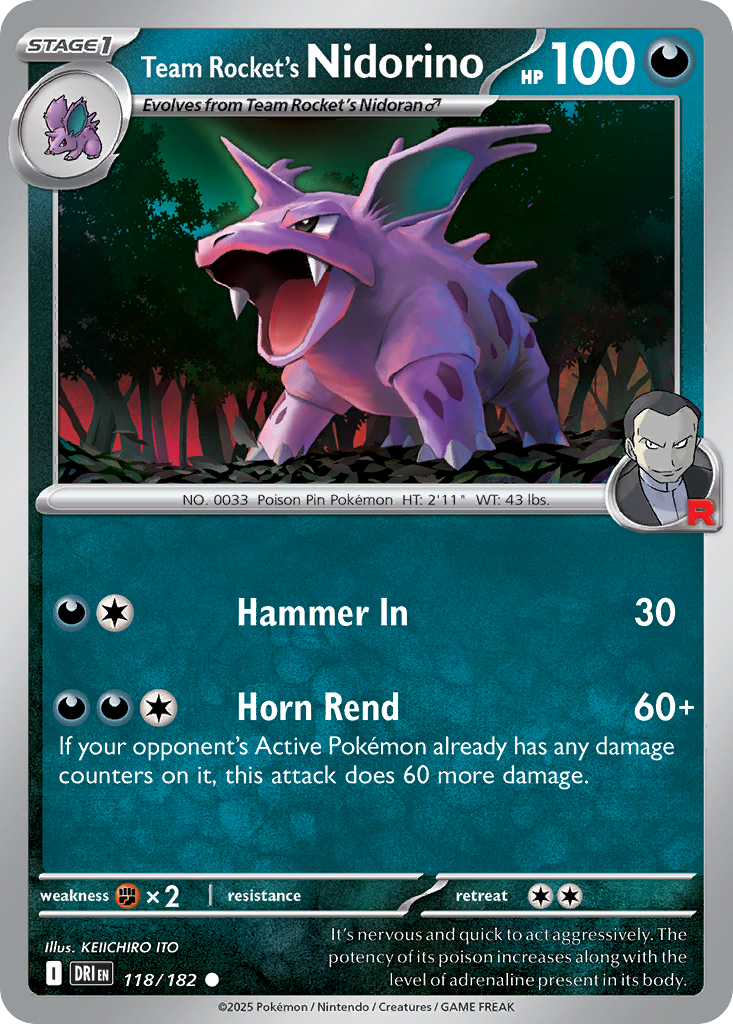 Team Rocket’s Nidorino 118/182 - Reverse Holo