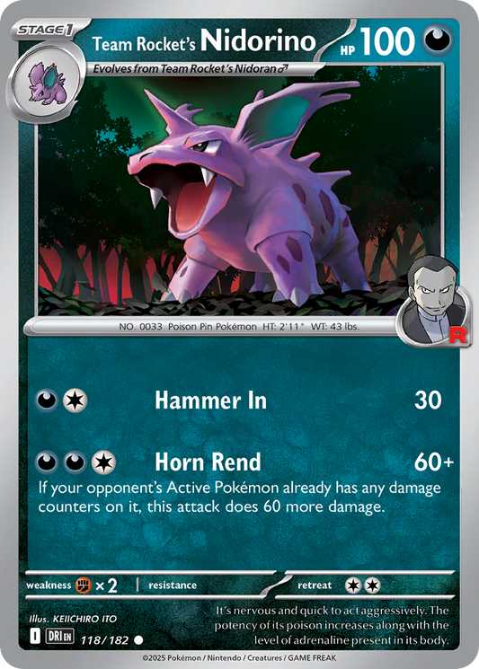 Team Rocket’s Nidorino 118/182 - Reverse Holo